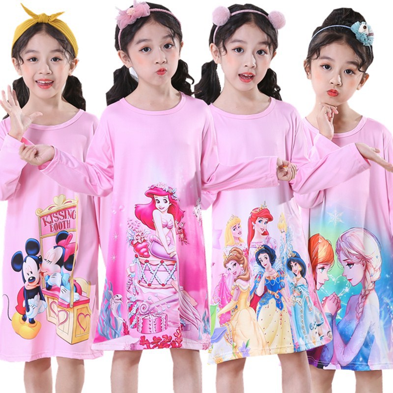 2020 Spring and Autumn New Children's Nightgown Cartoon Princess Long Sleeve Nightgown Large Children's Little Girl's Home Dress