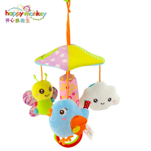 happymonkey baby music rotating bed hanging animal stroller pendant 0-1 years old rattle bed bell toy