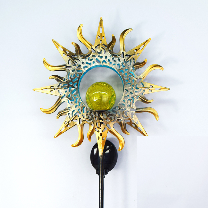 太阳能草坪灯 户外庭院插地灯LED火焰太阳月亮铁艺景观装饰灯