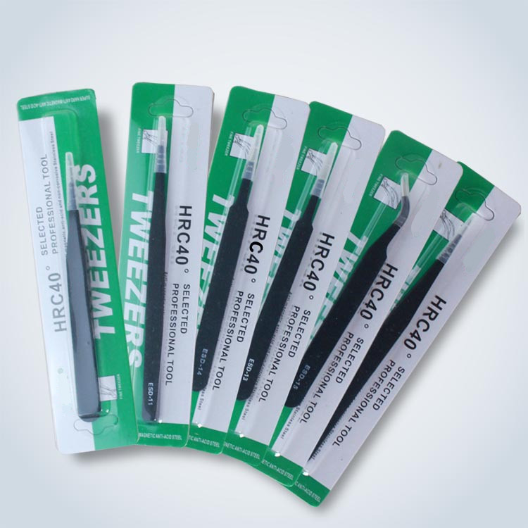 加厚1.5mm精密黑色ESD镊子拆机工具圆头尖头弯头加硬金属镊子夹子