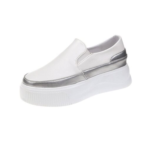 Summer  Popular Thick Sole White Leather Loafers with Invisible Heels 2020 Summer and Autumn Style Korean Version Slip-On Comfort Shoes
