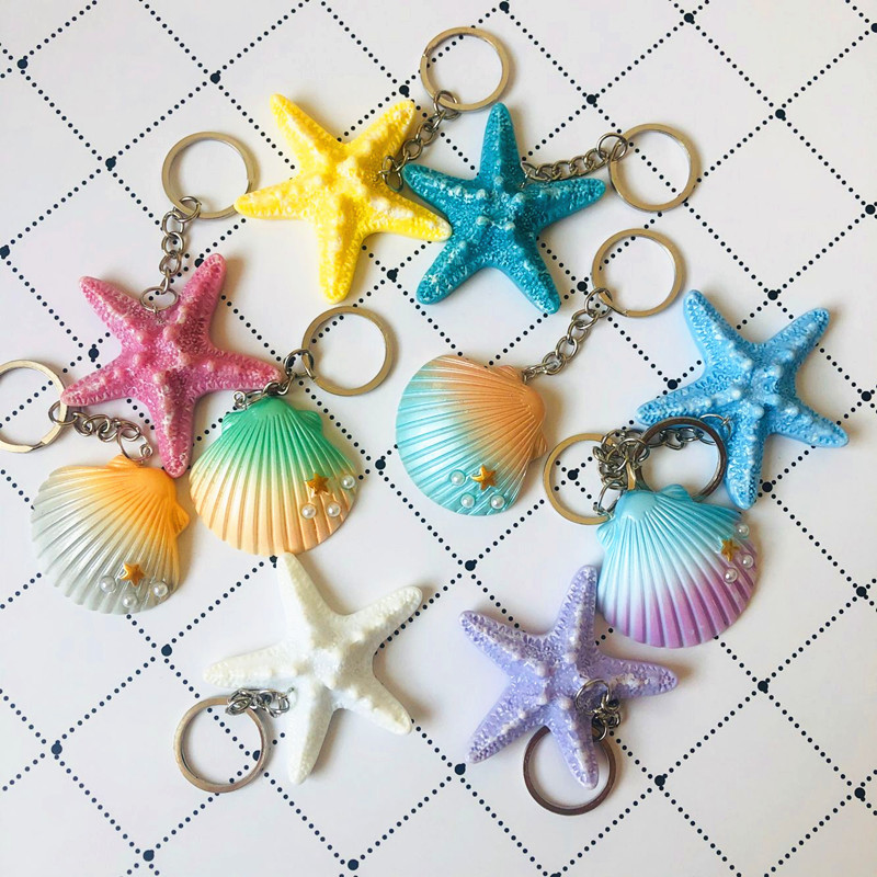 创意仿真树脂海星贝壳装饰钥匙扣包包挂件节日小礼品旅游景区饰品|ms