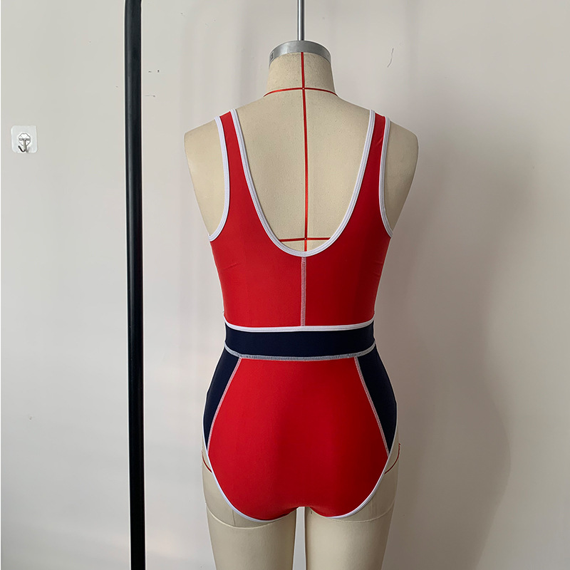 new European and American sexy solid color stitching onepiece swimsuitpicture5