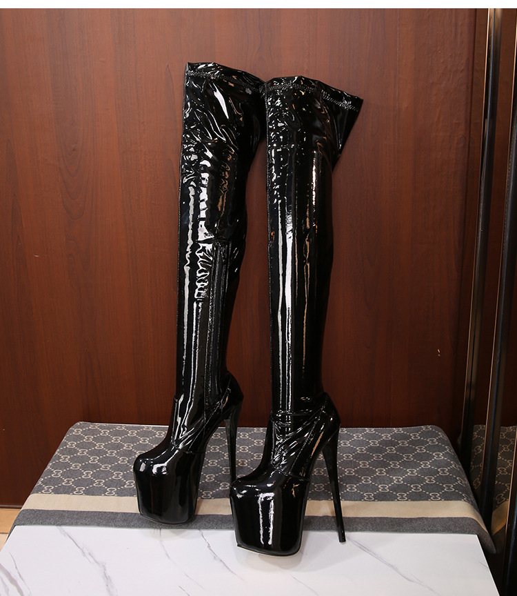 Boot nữ cổ thấp gót nhọn kim loại phong cách Âu Mỹ — 19cm gót nhọn da sáng chế đỏ chi tiết 19