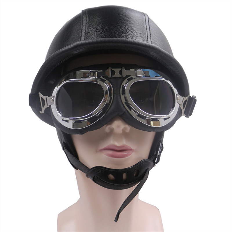 New Black Leather ZR307 American Brand WWII Retro M35 Shape Harley Helmet_voghion.com