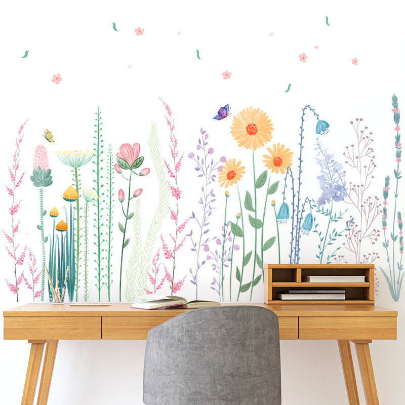 Wall stickers plant flowers fresh INS skirting line door bedroom entrance wall decoration stickers flower field wrong