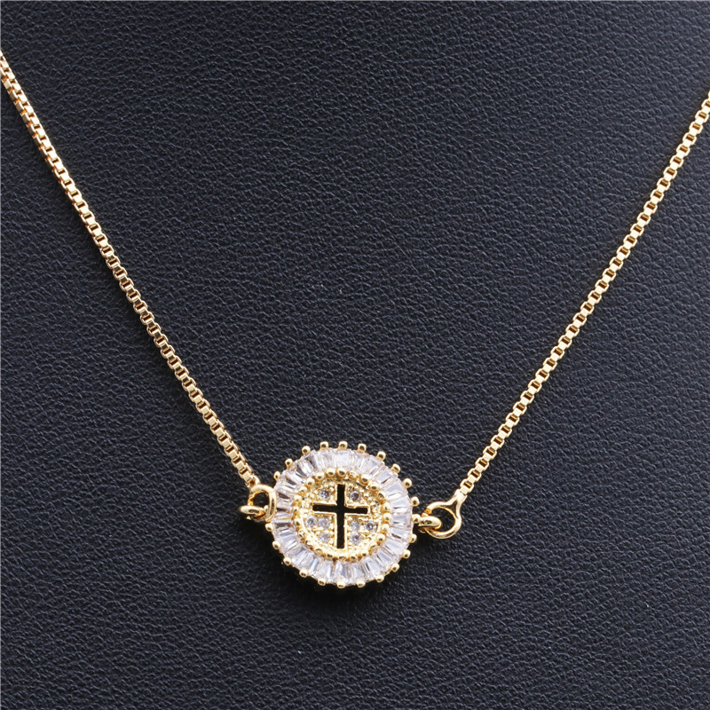 Micro-inlaid Zircon Fishbone Cross Elbow Cross Necklace Copper Wholesale Nihaojewelry display picture 3