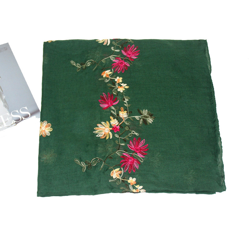 Bohemio bordado de algodón y lino de La Flor bufanda de las mujeres de Nepal viajes estilo étnico bordado bufanda chal