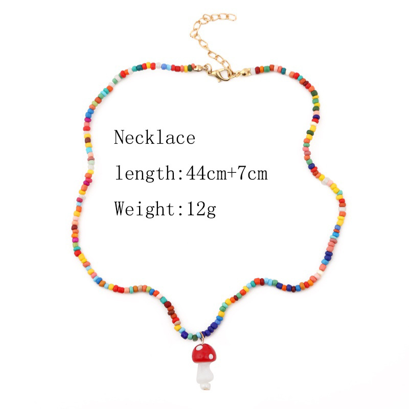 Europe And America Creative Handmade Bead Cute Mushroom Necklace Female Korean Style Creative Personality Woven Pendant Jewelry display picture 1