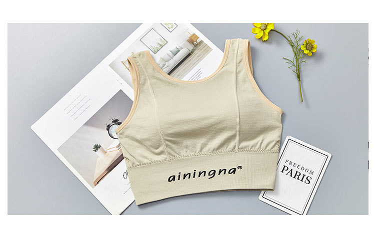 New English letter contrasting color long version thickened, with a beautiful chest, back wrap, seamless chest, tapering abdomen, wide shoulder straps, and outerwear underwear for women detail image 15