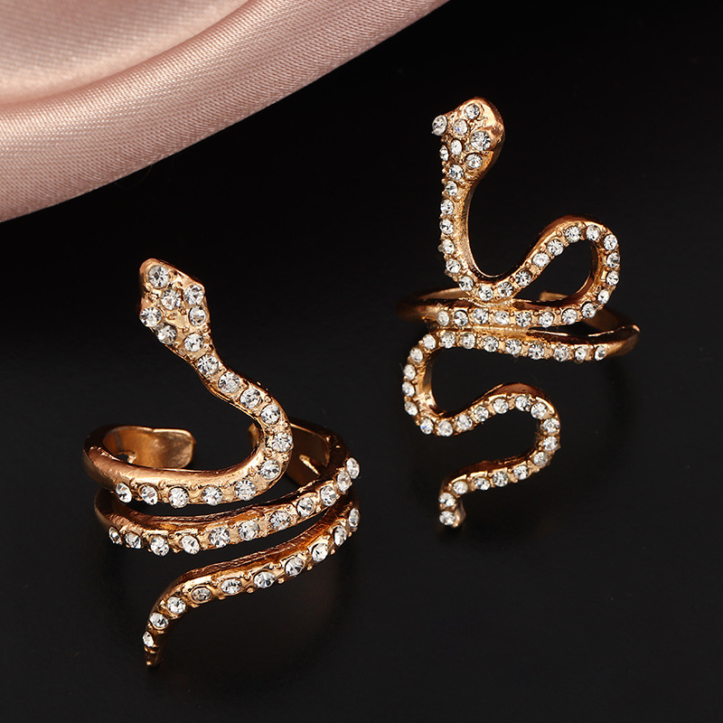 Snake-shaped Diamond Curved Adjustable Ring display picture 6