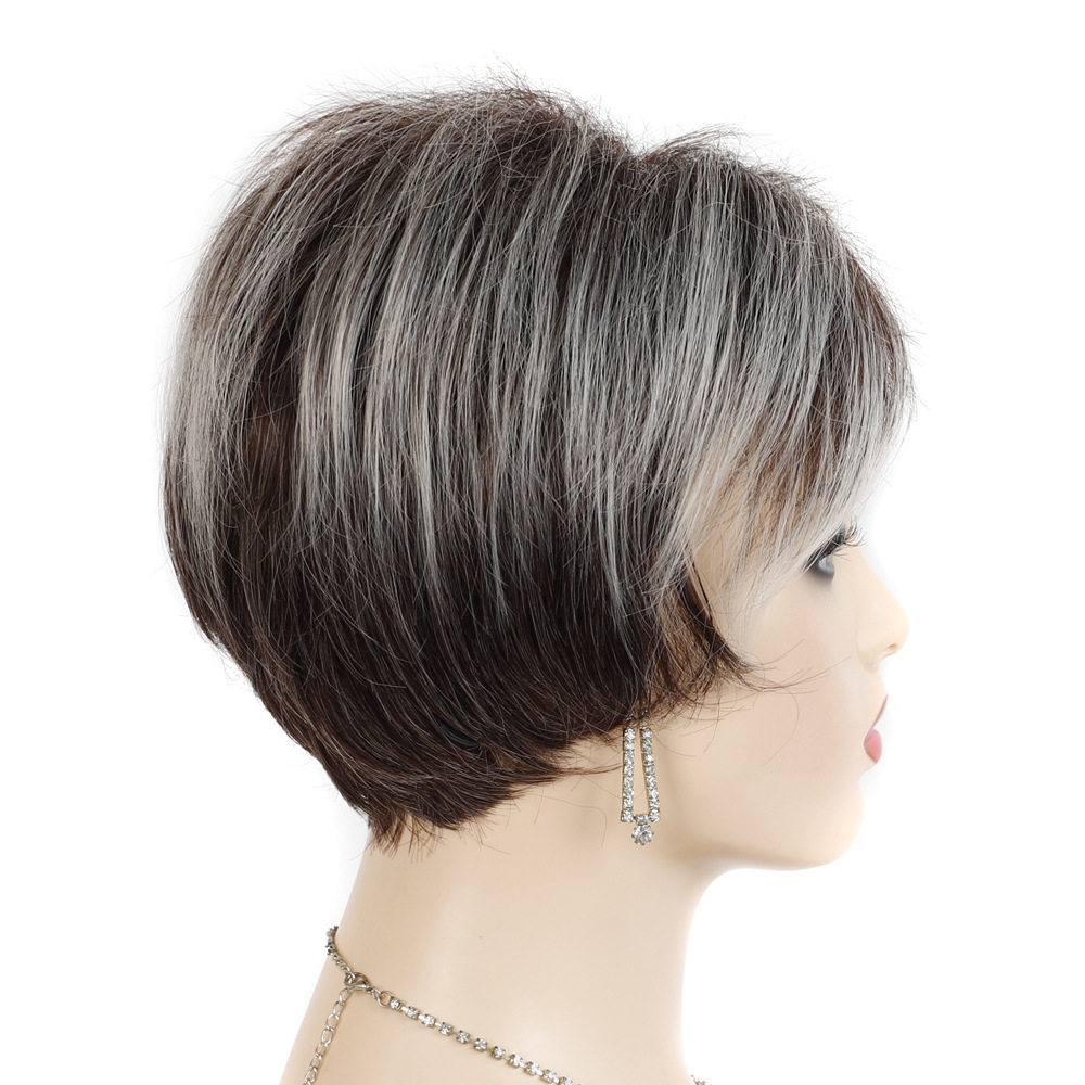 Source of wigs for export: Red brown short hair wig with oblique bangs Brown and white short wig headgear_voghion.com
