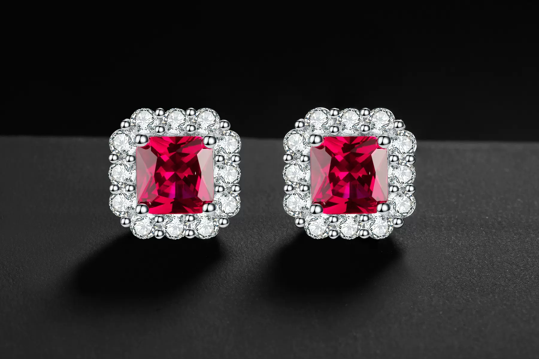 庄生生珠宝气质女式耳饰彩宝欧美耳钉仿真鸽血红宝石正方7*7耳钉