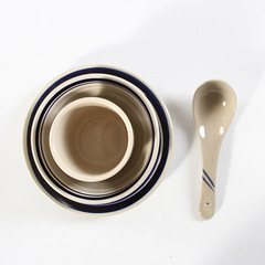 Pottery and Porcelain Set of Four, Including Plates, Cups, Bowls, Spoons, Hot Pot Table, and Serving Bowl, Farmhouse Style, Sichuan-Chongqing Hotel Supplies