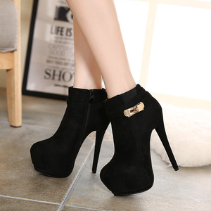 Autumn and winter ultra-high heel slim heel waterproof platform metal buckle side zipper women’s Boots
