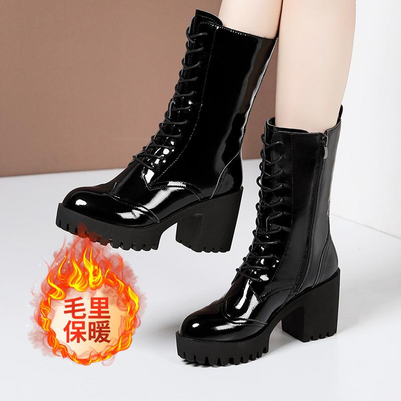 페이턴트 가죽 블랙 모피 8cm