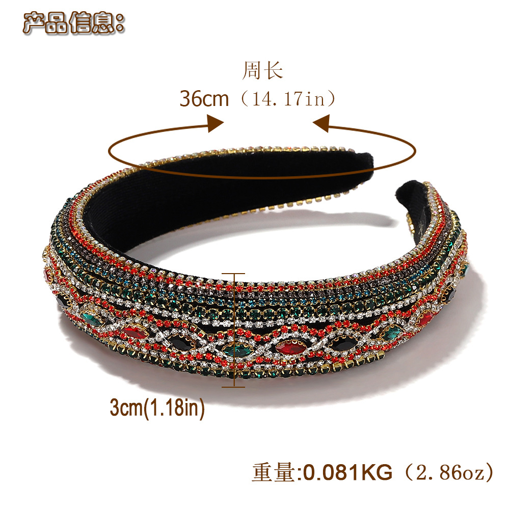 Hot Sale Korean Full Diamond High-level Sponge Belt Drill Baroque Wide Edge Rhinestone Headband display picture 1