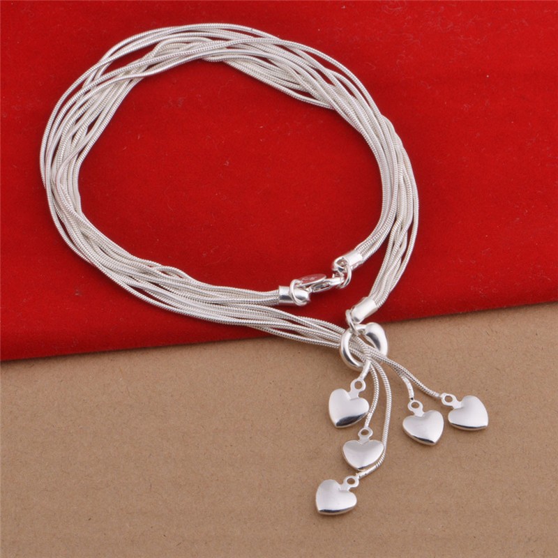 Silver Plated Tai Chi Tassel Hanging Heart Bracelet Necklace Jewelry_voghion.com