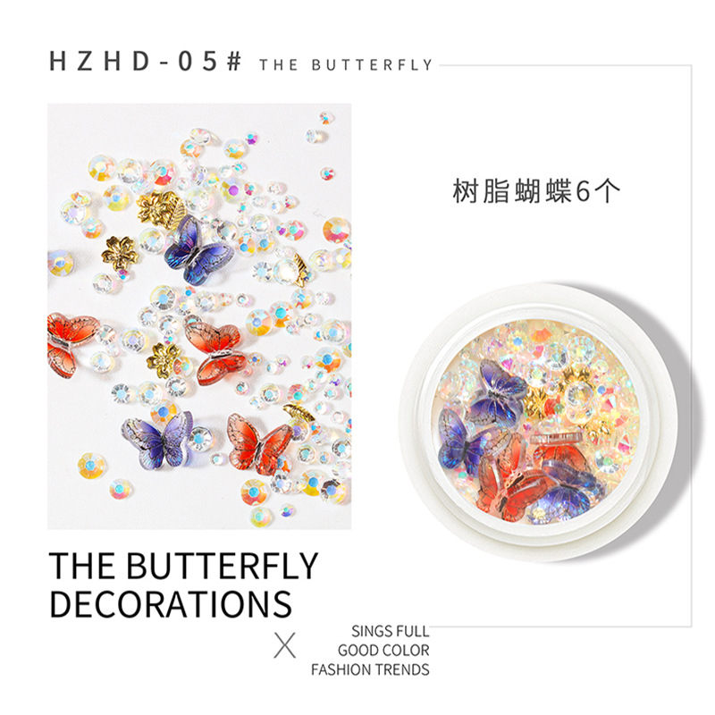 La celebridad en línea Pequeño Libro Rojo Venta caliente mixta manicura mariposa joyería DIY hecho a mano tridimensional mariposa resina metal mariposa