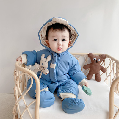 2020 winter new pattern men and women baby Solid Hooded Climb clothes Young children Romper go out glove Foot sleeve