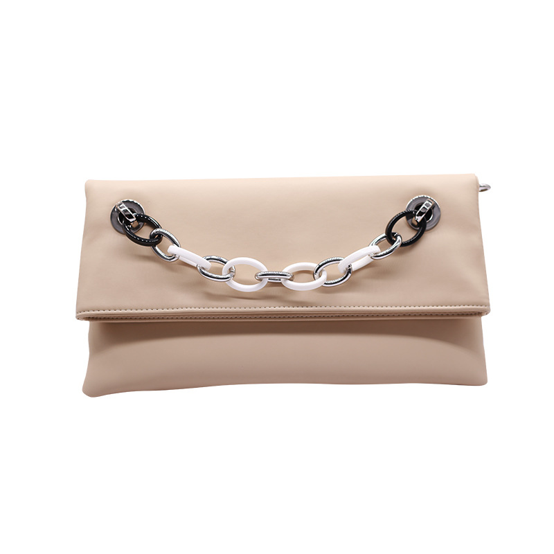 Korean Style Genuine Leather Clutch Bag Cowhide Women's Envelope Bag Commuter OL Simple Solid Color Folding Shoulder Bag Evening Clutch - Thumbnail 6