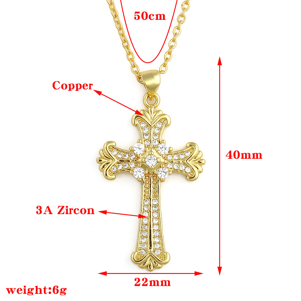 Copper Micro-inlaid Zircon Cross Pendant Necklace display picture 1