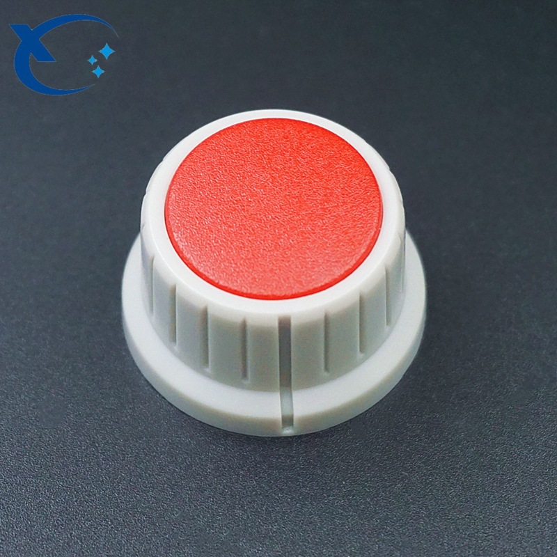 厂家直销28mm塑料旋钮 内径6mm花轴旋钮 灰身红顶 功放音响旋钮