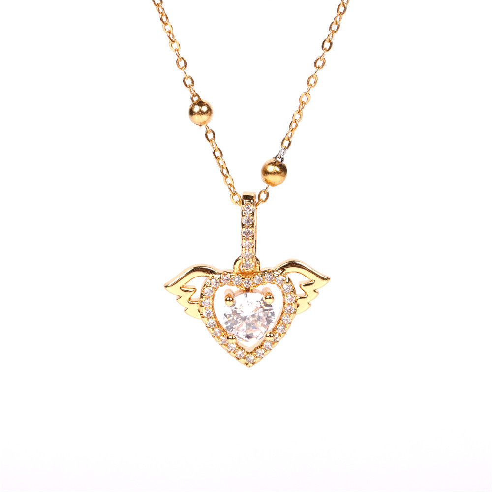New Micro-inlaid Zircon  Heart Love Angel  Round Bead Stainless Steel Necklace display picture 2