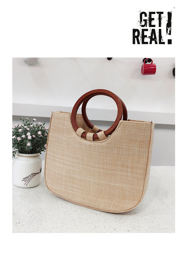 New Korean  Simple Straw  Wooden Handle Handbag display picture 10