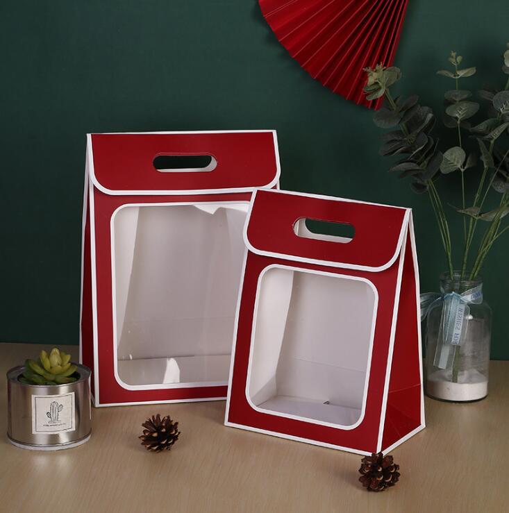 En stock Bolsa de regalo de Navidad bolso de la ventana Nochebuena Apple embalaje caja de cartón regalo de mano caja de dulces bolsa de regalo