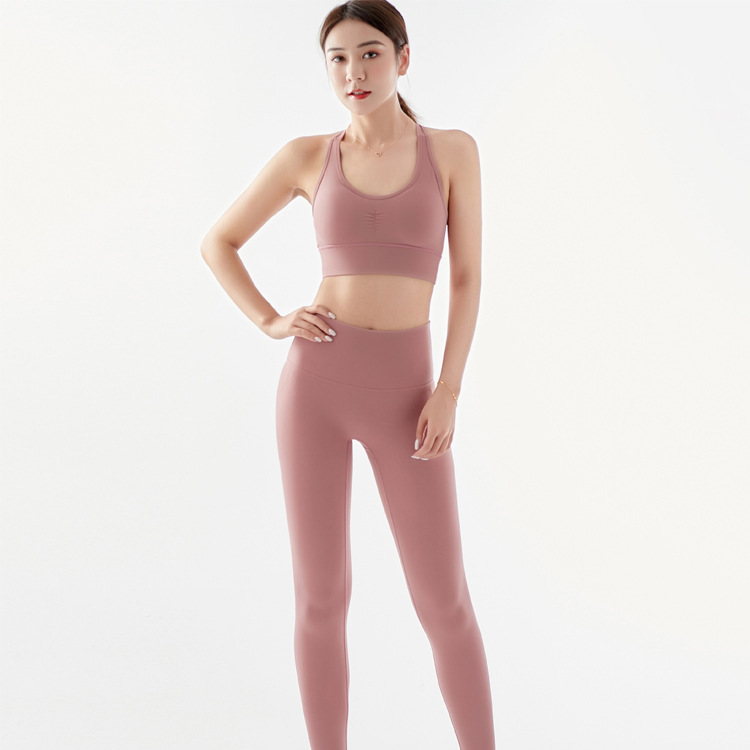 Nude Sportswear Double Side Ground Fabric Fitness Tracksuits Two Piece Set Women