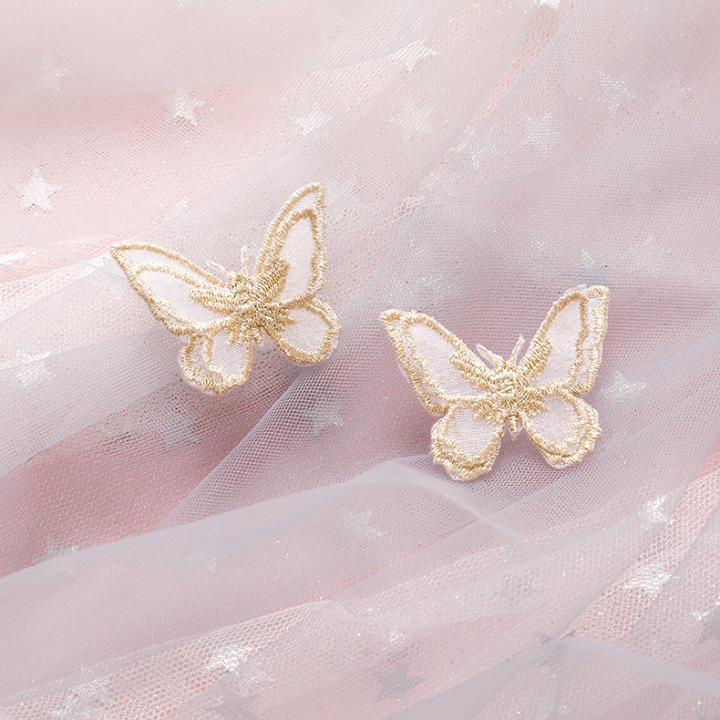Lightweight Butterfly Double-layer Butterfly Three-dimensional Embroidery Color Butterfly Earrings 925 Silver Needle Earrings Wholesale Nihaojewelry display picture 20