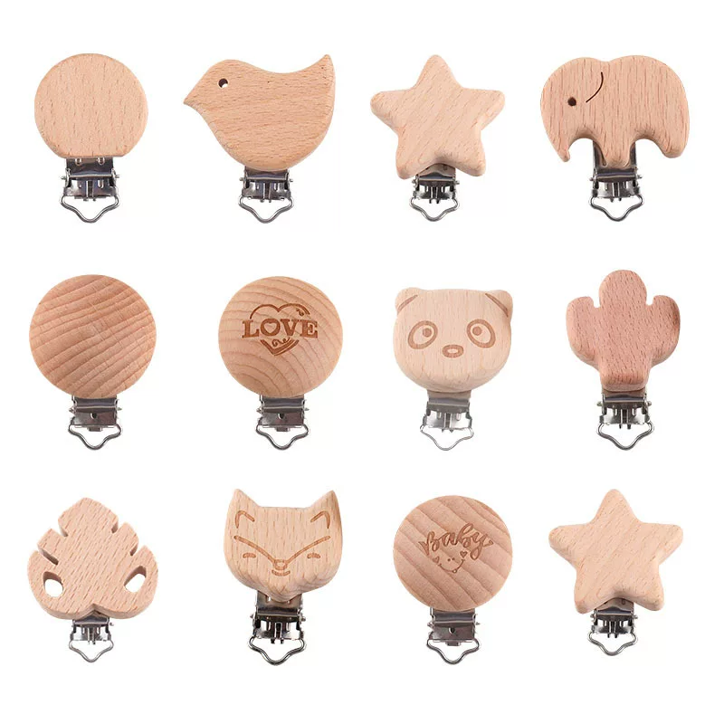 Children's cartoon safe protective wooden pacifier for new born with animals
