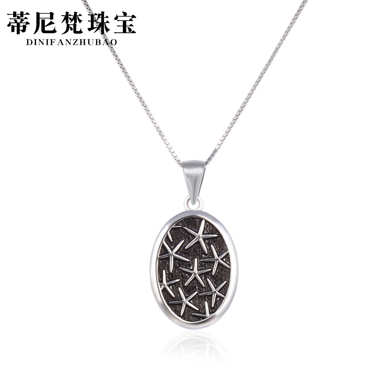 Japonés y coreano s925 Collar de plata las mujeres ins estilo redondo marca estrella mar colgante moda temperamento clavícula cadena suministro directa fábrica