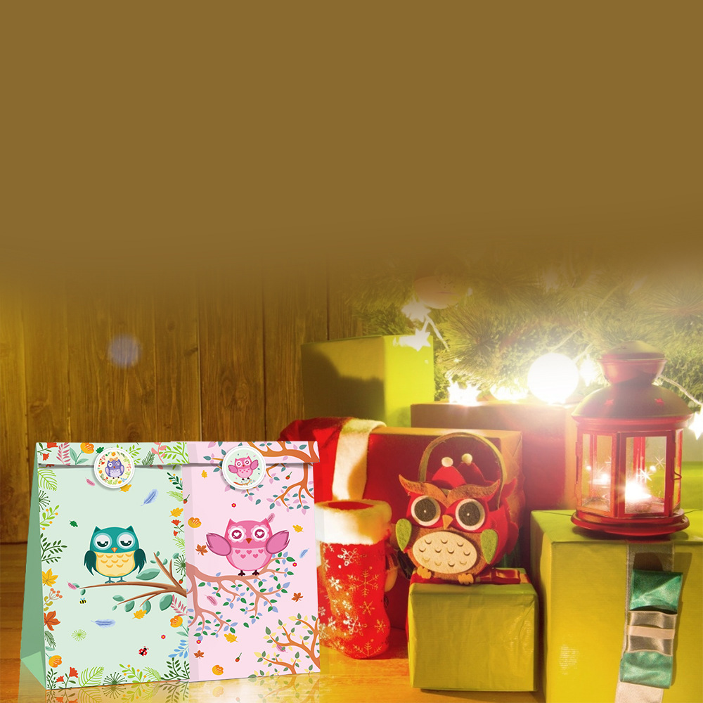 LB067亚马逊  猫头鹰 恐龙 儿童卡通派对礼品糖果牛皮纸包装袋