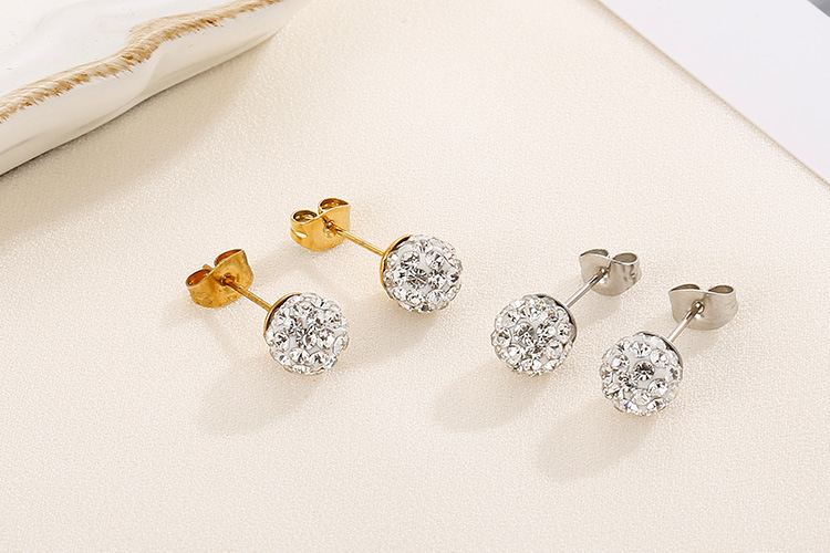 Korean temperament rhinestone small round bead necklace earring set stainless steel steel ball jewel