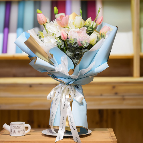 Lizhiran exquisite gift wrapping paper flower packaging two-color gold luxury gilt paper bouquet packaging materials wholesale