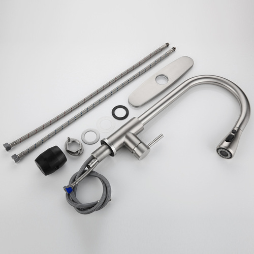 Cross-border 304 stainless steel kitchen pull-out faucet hot and cold mixed water brushed sink faucet