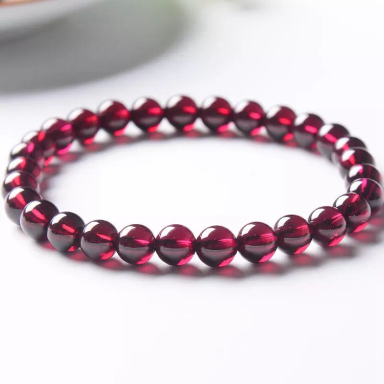 7a级天然大颗粒石榴石单圈手链女简约酒红水晶手链多圈民族风饰品