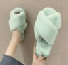 2024 autumn and winter new hairy slippers women warm flat bottom home cross -haired