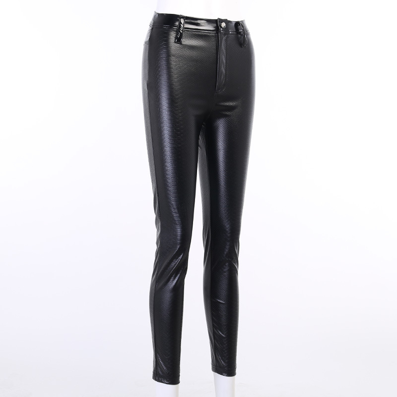 Skinny High-Waist Pu Leather Zip-Up Pants NSGYB98506