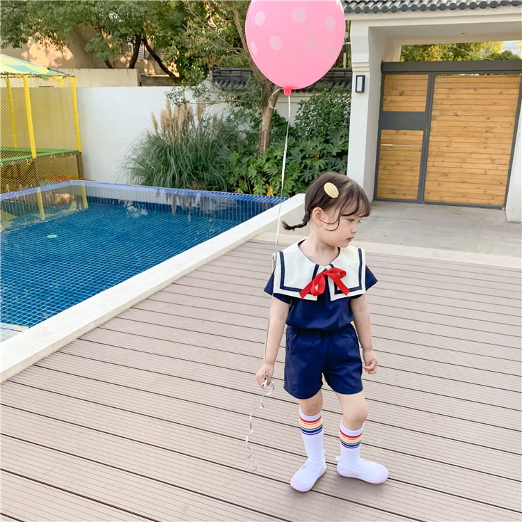 诺诺小姐洋气儿童装两件套2020夏季新款男女童海军风短裤套装T36