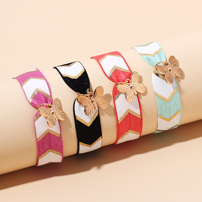 3g Weight Bracelets Classification Business, Travel Occasion Women'S Gender Purple, Red, Green, Black Color Fabric Butterfly Elastic Bracelet 1