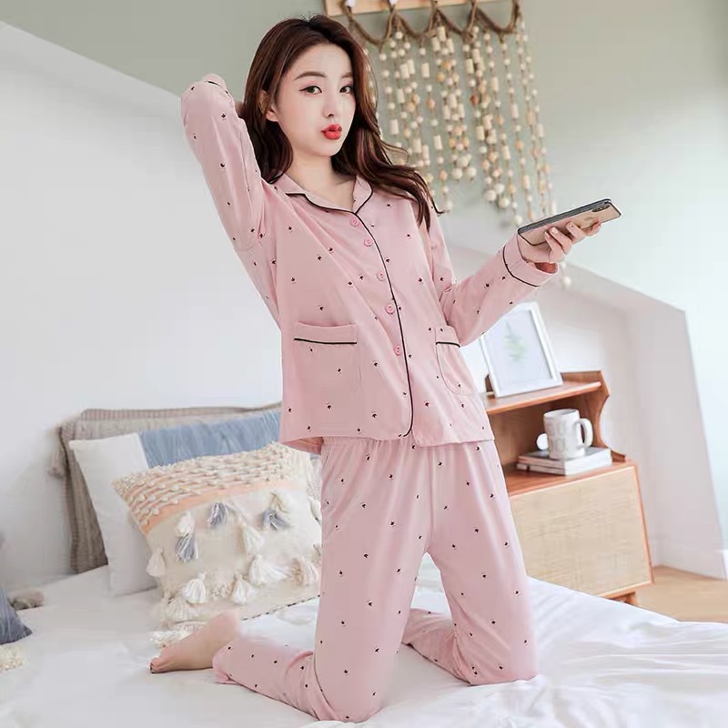 100% pijamas de algodón de las mujeres de primavera y otoño traje de primavera y otoño estudiantes de estilo coreano más tamaño ropa para el hogar de invierno