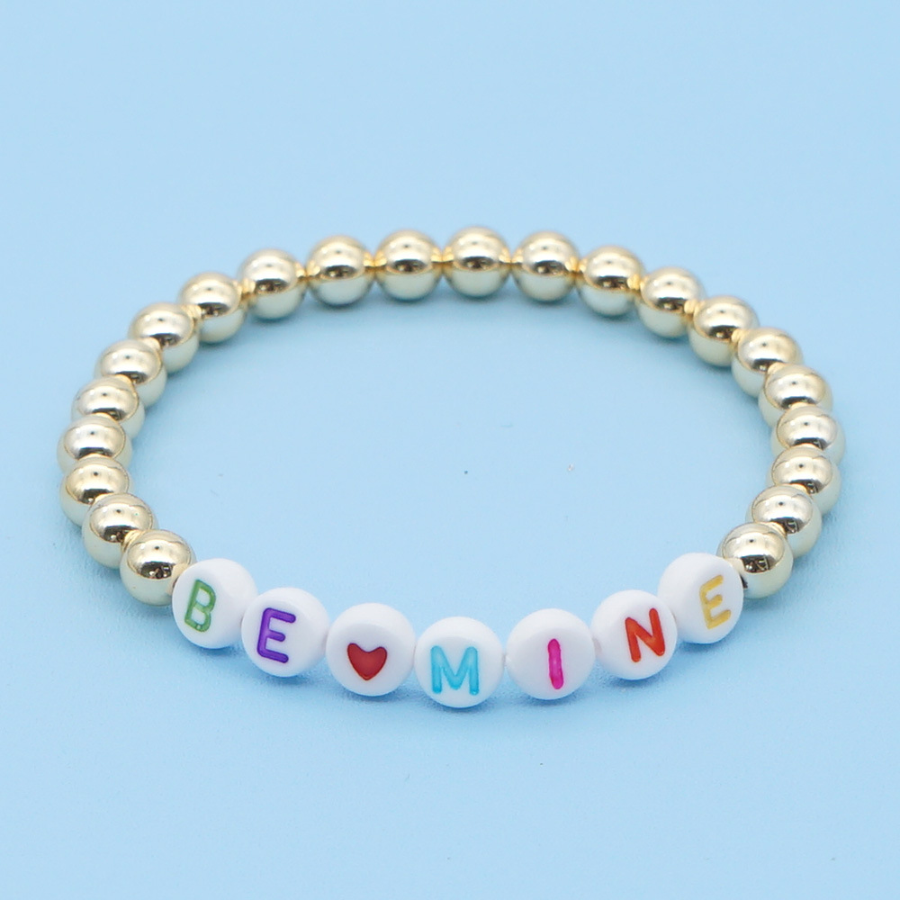 Fashiongold-plated Color-preserving Gold Beads Stacked Beaded Color Letter Bracelet display picture 2