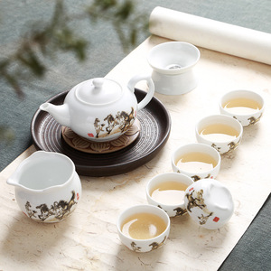 陶瓷三才盖碗功夫茶具套装办公家用简约盖碗功夫茶茶艺茶海品茗杯