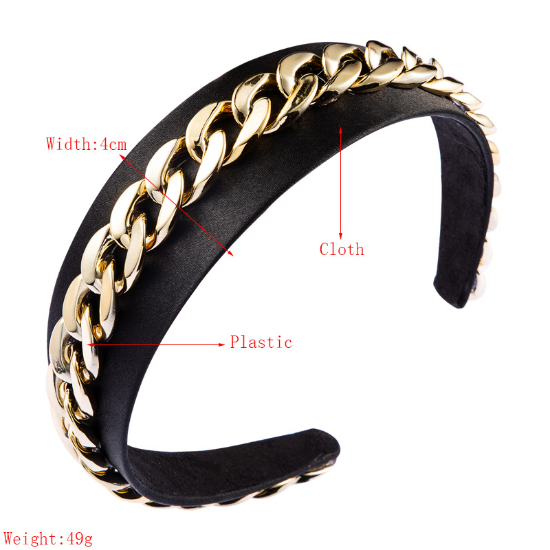 New  Fabric Headband Metal Chain Decoration Super Wide Side Simple Fashion Headband Wholesale Nihaojewelry display picture 1