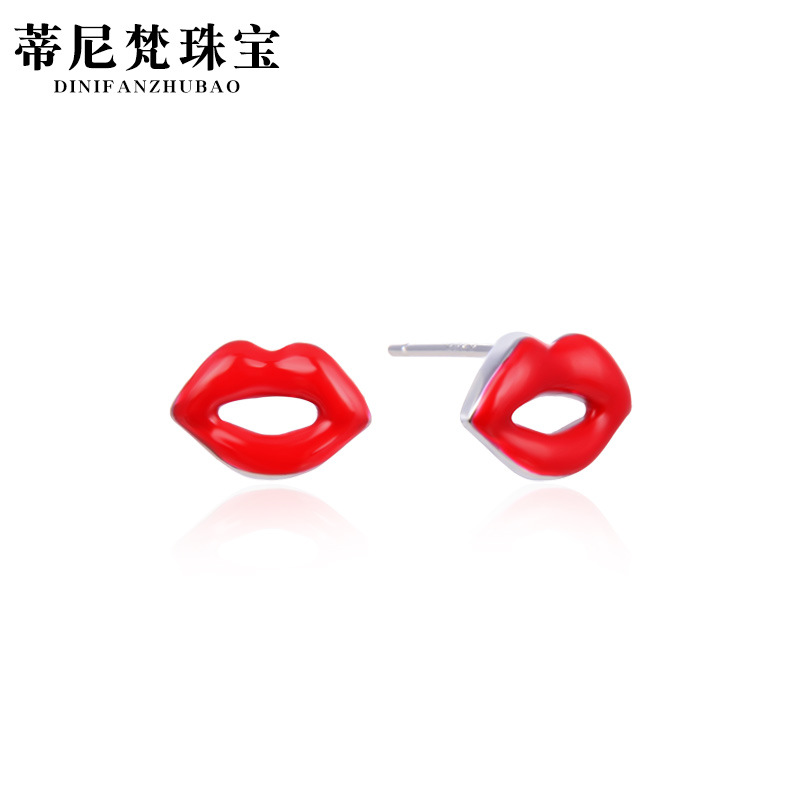 Pendientes populares retro europeos y americanos s925 pendientes de gota de plata diseño de moda de las mujeres joyería de labios rojos entrega de una sola pieza