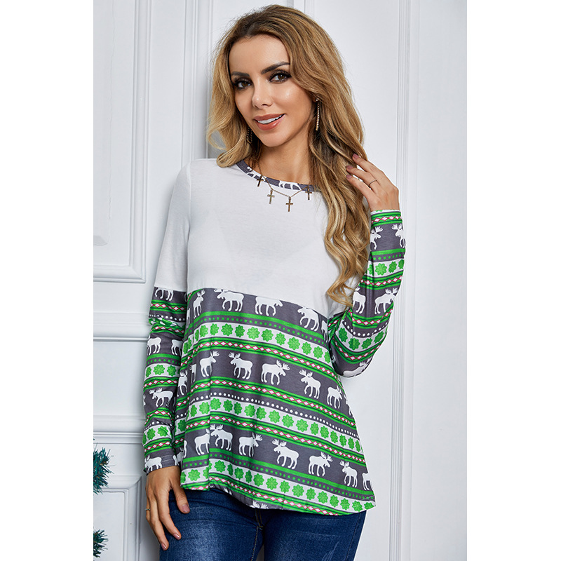 Long Sleeve Crew Neck Print Top  NSSA25963