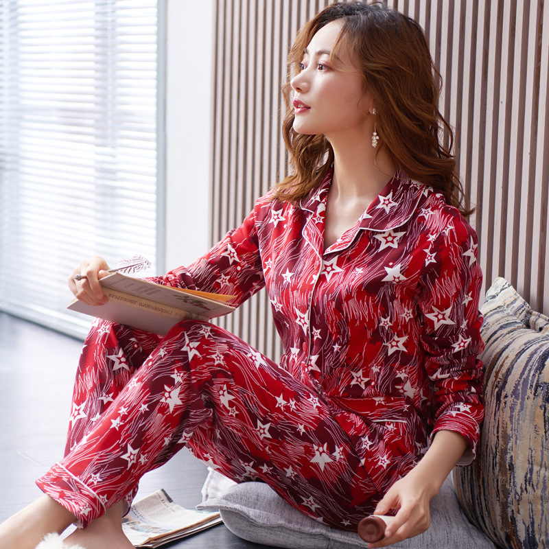 Pijamas otoño mujer primavera y otoño 100% algodón de manga larga algodón estilo coreano mamá de mediana edad Otoño e Invierno traje de uso doméstico de mujer